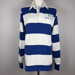 Vintage 1986 Dehen Rugby Shirt Medium Blue White Sorority ZTA College University